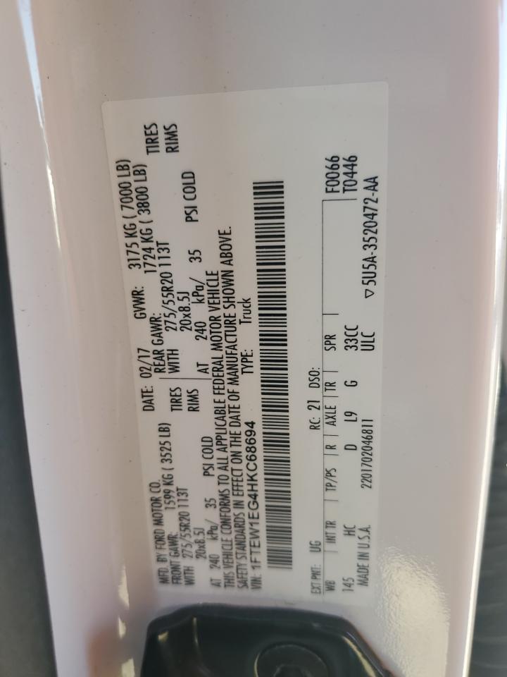 2017 Ford F-150 VIN 1FTEW1EG4HKC68694 Copart auction photo, water/flood damage thumbnail 13