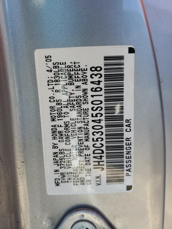 2005 Acura RSX VIN JH4DC53045S016438 Copart auction photo, front end / rear end damage thumbnail 12