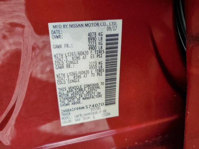 2017 Nissan Titan VIN 1N6BA1F44HN574070 Copart auction photo, mechanical damage thumbnail 12