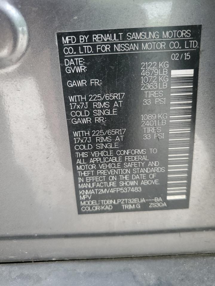 2015 Nissan Rogue VIN KNMAT2MV4FP537483 Copart auction photo, front end damage thumbnail 13