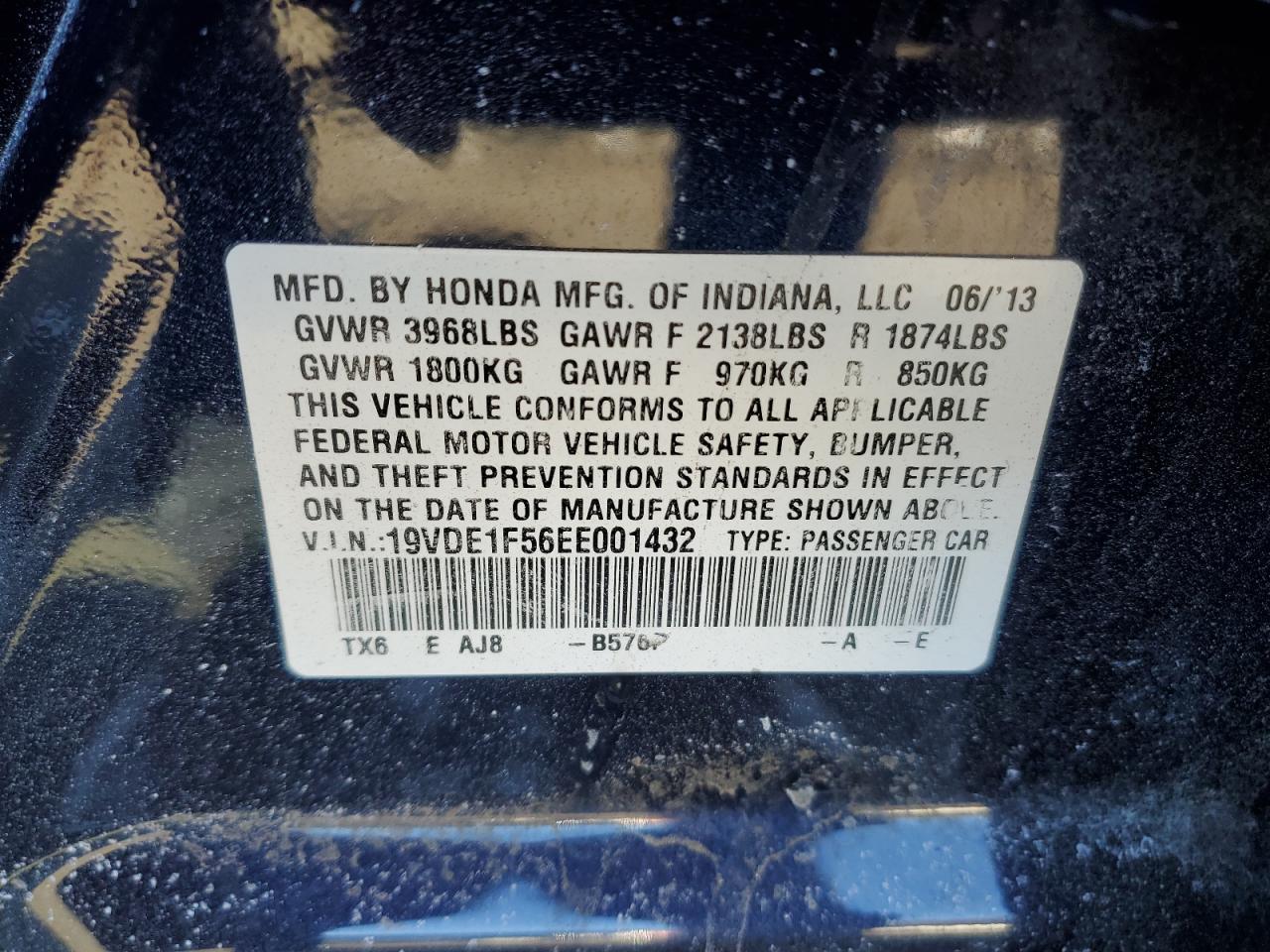 2014 Acura ILX VIN 19VDE1F56EE001432 Copart auction photo, front end / rear end damage thumbnail 12