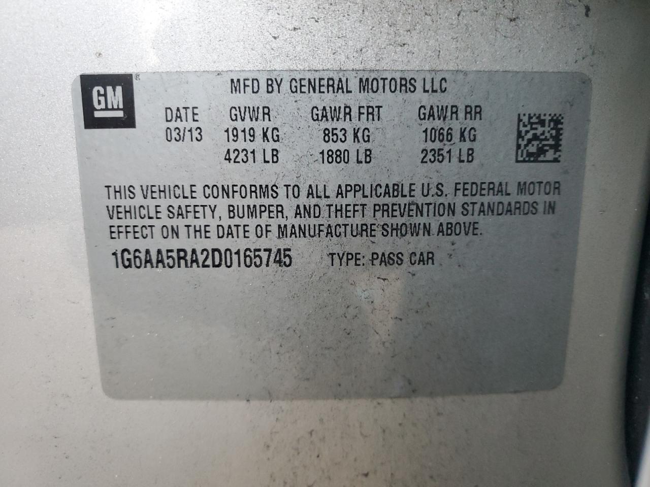 2013 Cadillac ATS VIN 1G6AA5RA2D0165745 Copart auction photo, all over damage thumbnail 13