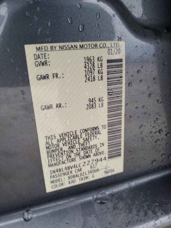 2020 Nissan Altima VIN 1N4BL4BV4LC227944 Copart auction photo, rear end damage thumbnail 13