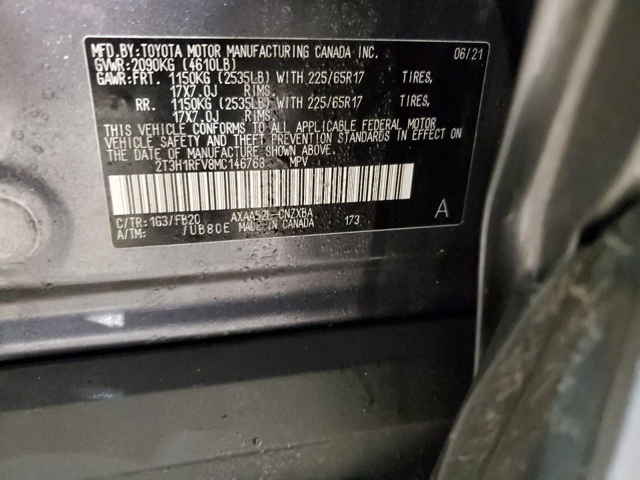 2021 Toyota RAV 4 VIN 2T3H1RFV8MC146768 Copart auction photo, front end / undercarriage damage thumbnail 15