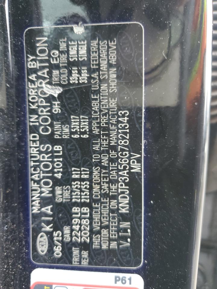 2016 KIA Soul VIN KNDJP3A56G7821343 Copart auction photo, rear end damage thumbnail 13
