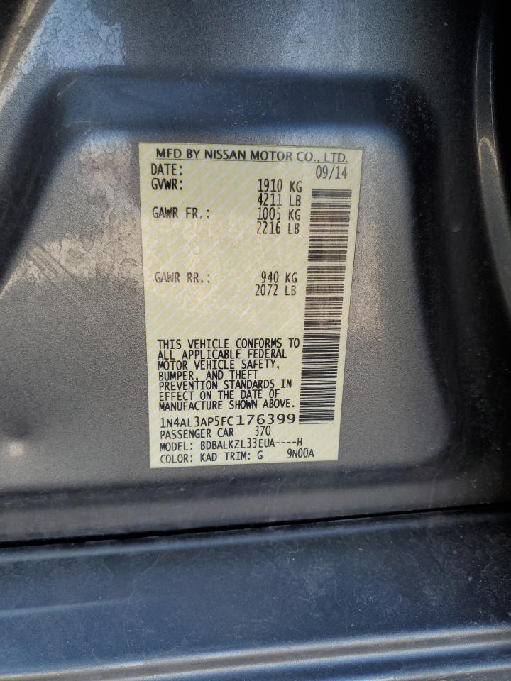 2015 Nissan Altima VIN 1N4AL3AP5FC176399 Copart auction photo, rear end damage thumbnail 12