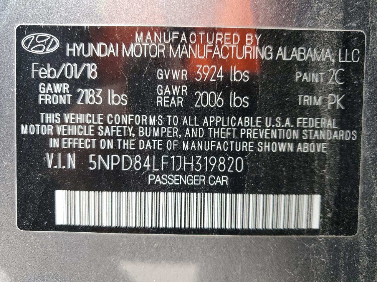 2018 Hyundai Elantra VIN 5NPD84LF1JH319820 Copart auction photo, all over damage thumbnail 13