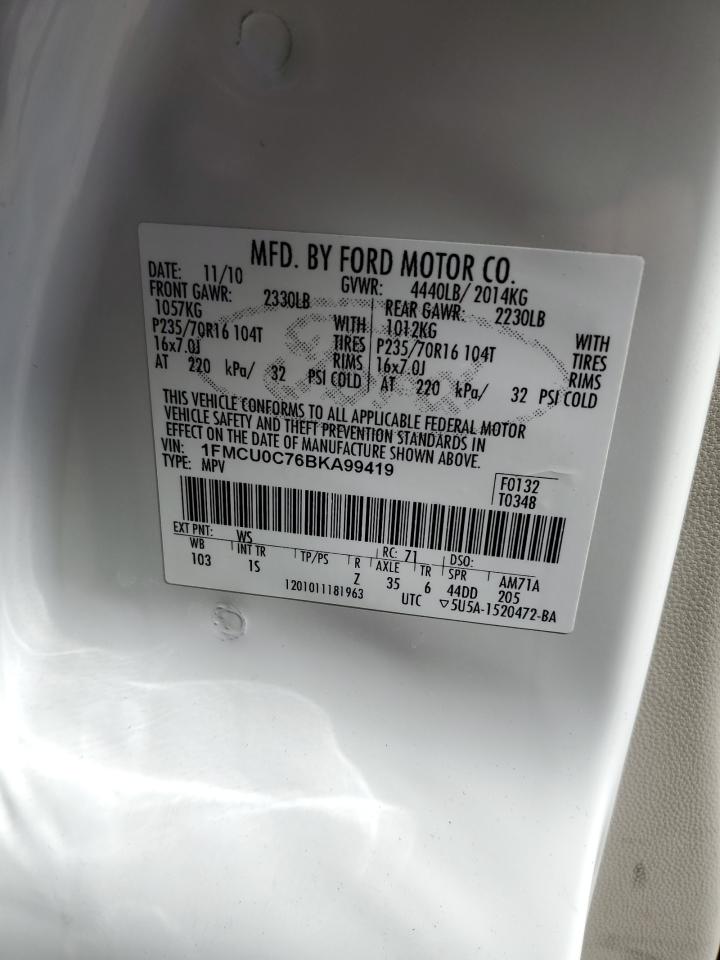 2011 Ford Escape VIN 1FMCU0C76BKA99419 Copart auction photo, front end / side damage thumbnail 13