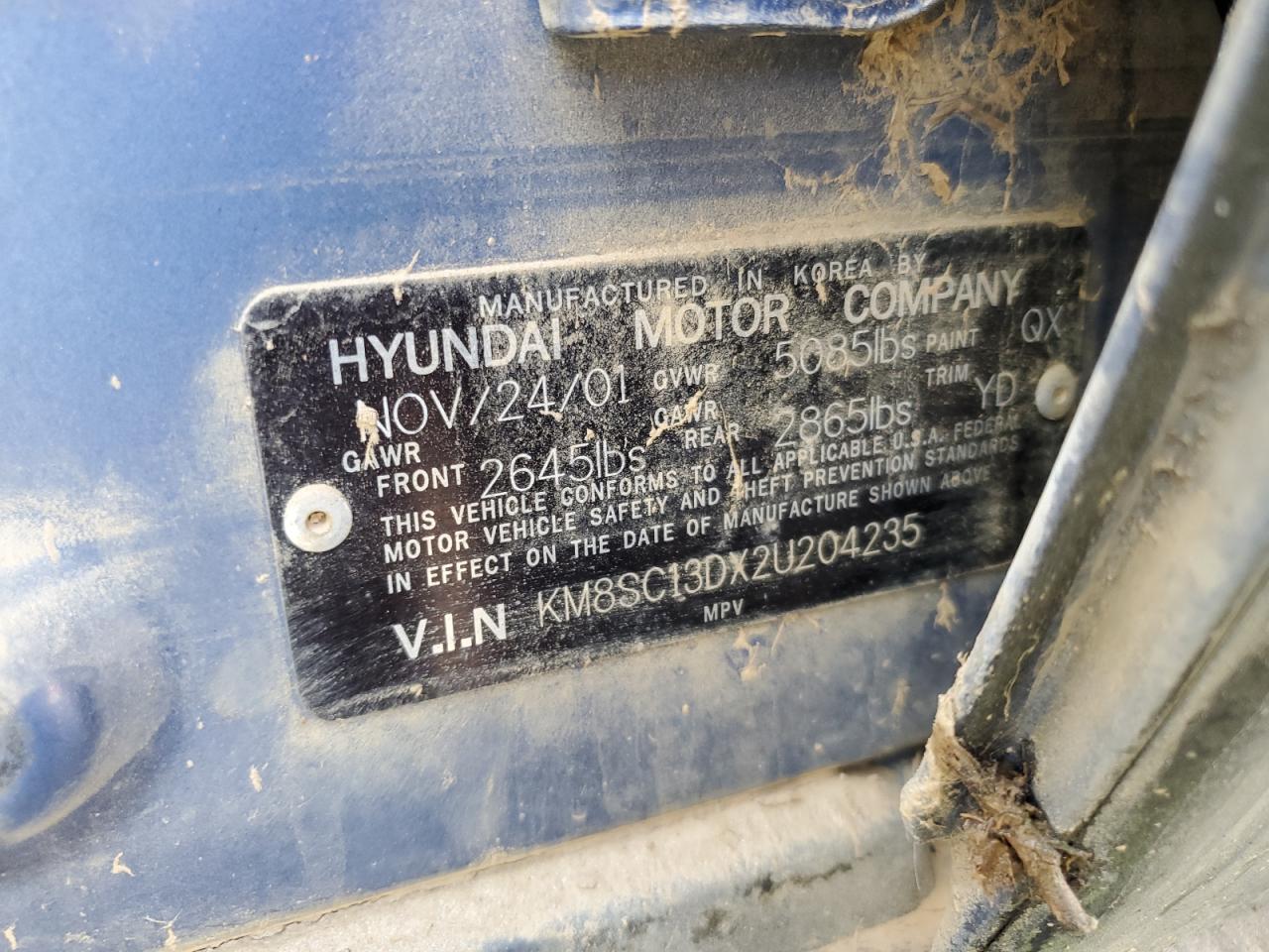 2002 Hyundai Santa Fe VIN KM8SC13DX2U204235 Copart auction photo, water/flood damage thumbnail 13