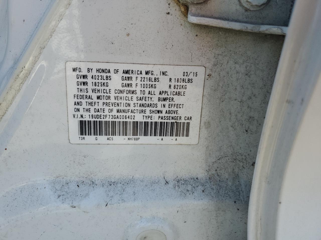 2016 Acura ILX VIN 19UDE2F73GA006402 Copart auction photo, damage history / rear end damage thumbnail 13