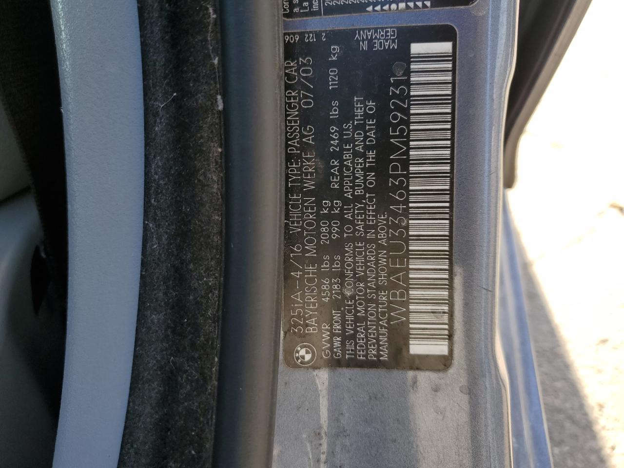 2003 BMW 3er VIN WBAEU33463PM59231 Copart auction photo, frame damage / rear end damage thumbnail 14