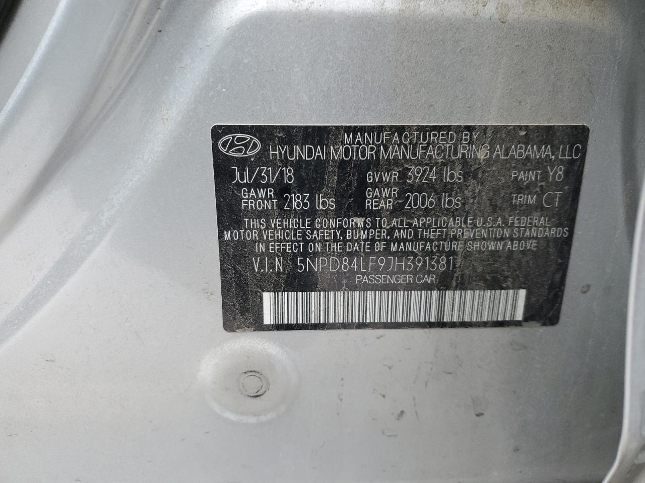 2018 Hyundai Elantra VIN 5NPD84LF9JH391381 Copart auction photo, side / frame damage damage thumbnail 12