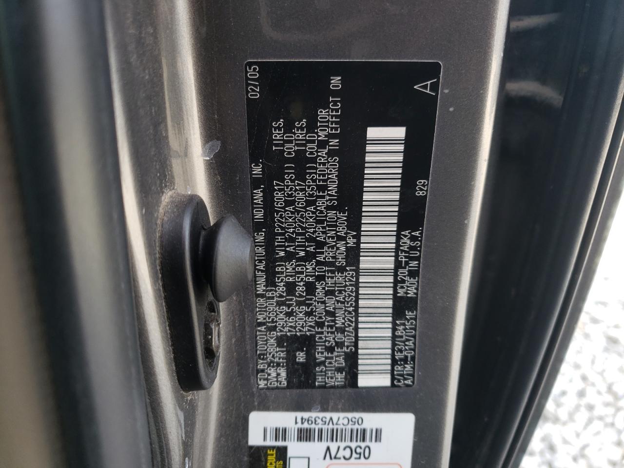 2005 Toyota Sienna VIN 5TDZA22C45S291291 Copart auction photo, rear end damage thumbnail 13