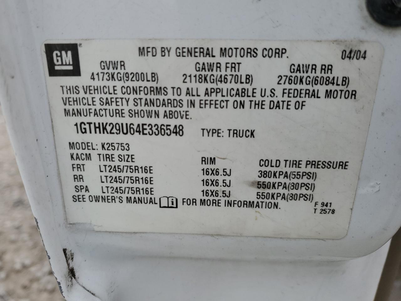 2004 GMC Sierra VIN 1GTHK29U64E336548 Copart auction photo, side damage thumbnail 12