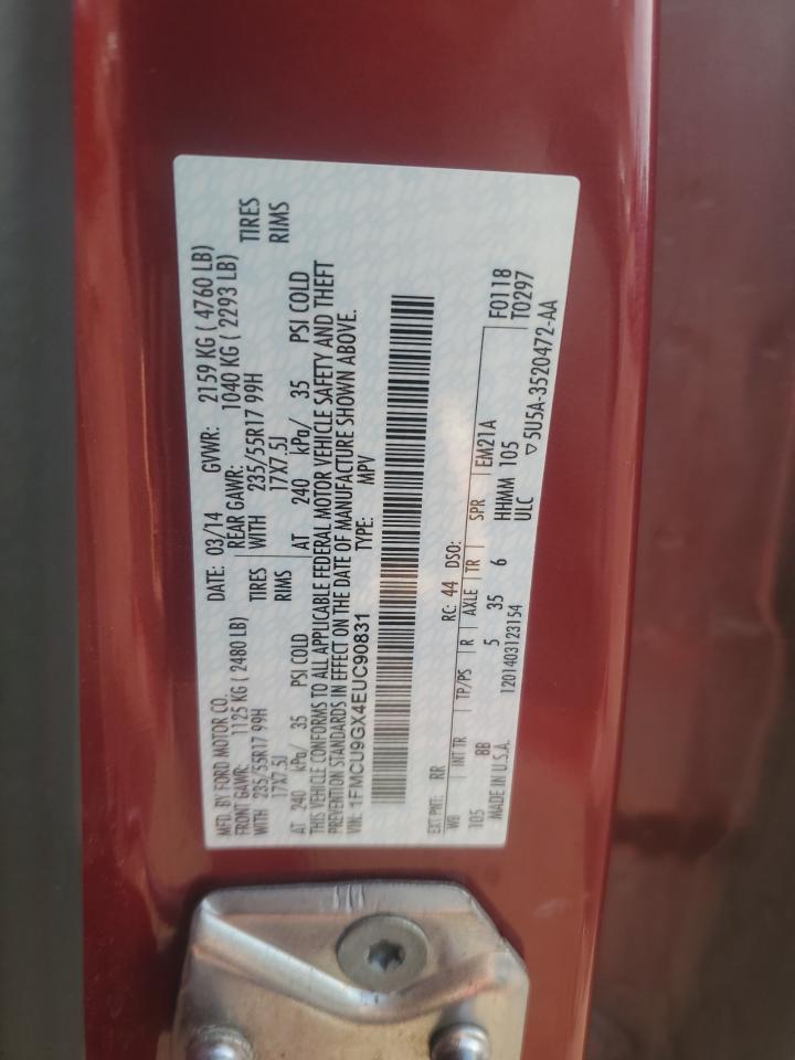 2014 Ford Escape VIN 1FMCU9GX4EUC90831 Copart auction photo, front end / minor dent/scratches damage thumbnail 13