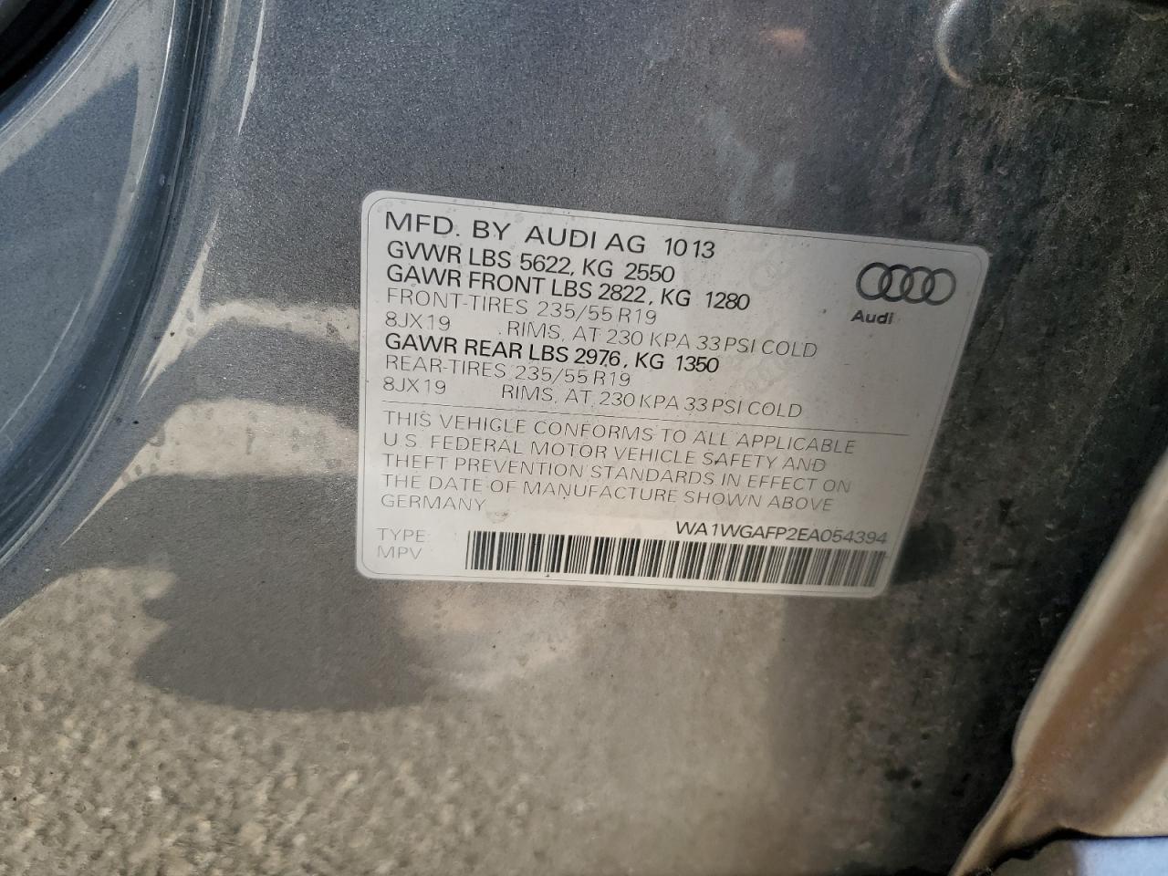 2014 Audi Q5 VIN WA1WGAFP2EA054394 Copart auction photo, burn damage thumbnail 14