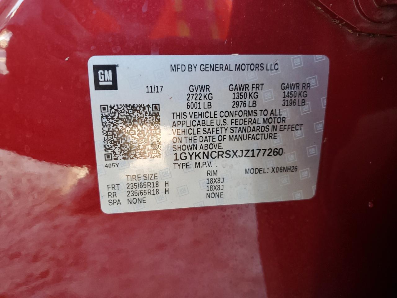 2018 Cadillac XT5 VIN 1GYKNCRSXJZ177260 Copart auction photo, water/flood damage thumbnail 14