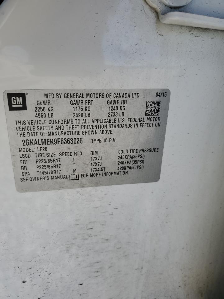 2015 GMC Terrain VIN 2GKALMEK9F6363026 Copart auction photo, front end damage thumbnail 15