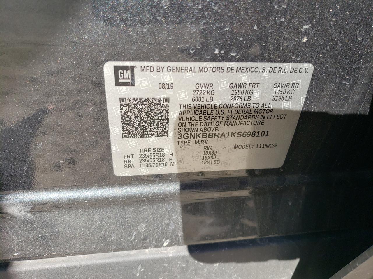 2019 Chevrolet Blazer VIN 3GNKBBRA1KS698101 Copart auction photo, all over damage thumbnail 13