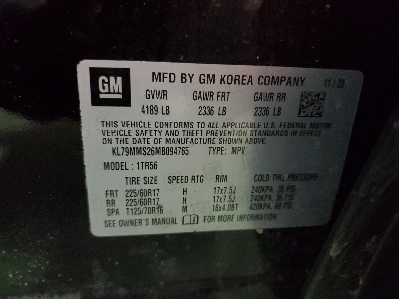 2021 Chevrolet TrailBlazer VIN KL79MMS26MB094765 Copart auction photo, front end / mechanical damage thumbnail 13