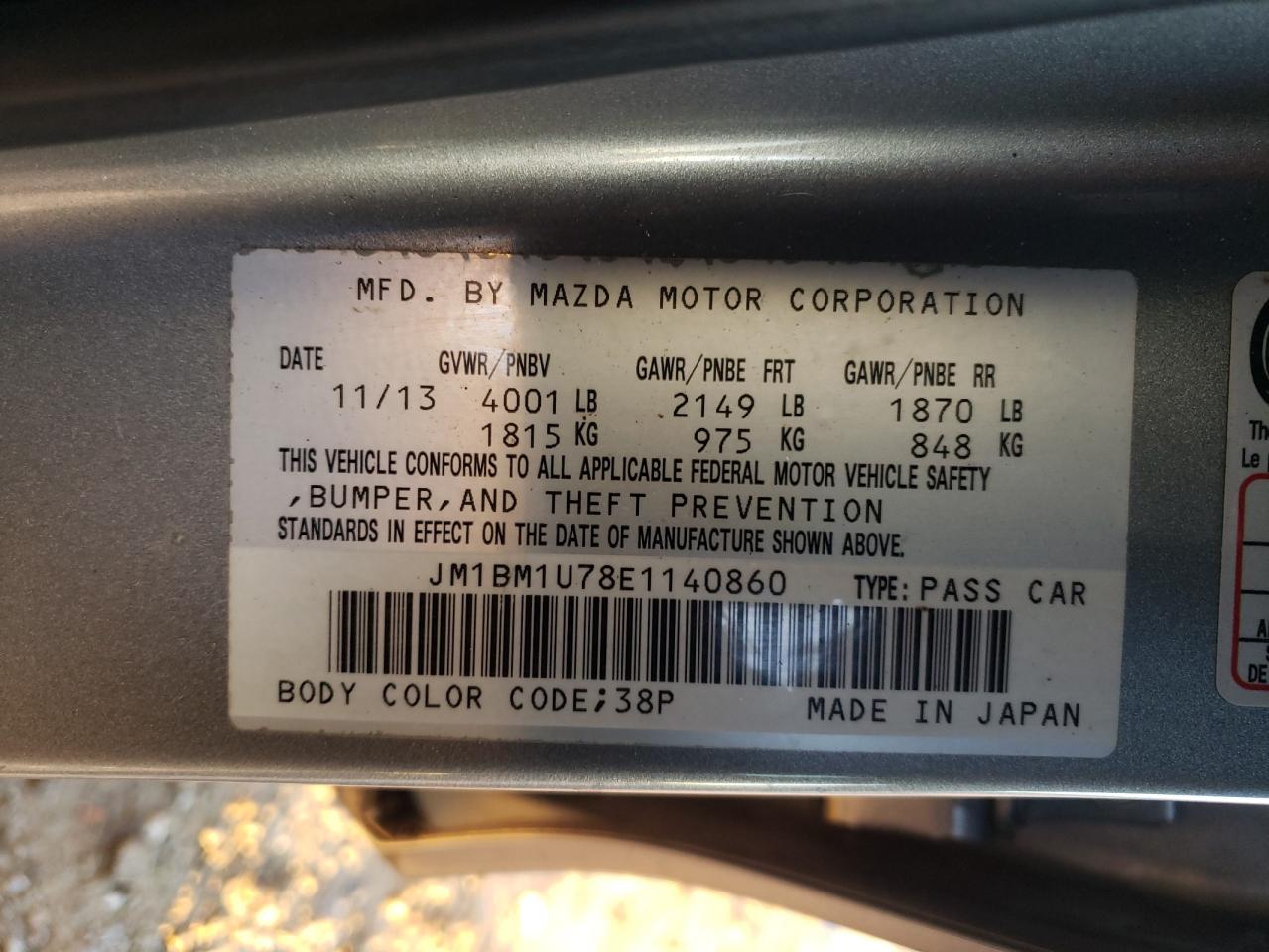 2014 Mazda 3 VIN JM1BM1U78E1140860 Copart auction photo, rear end / minor dent/scratches damage thumbnail 14