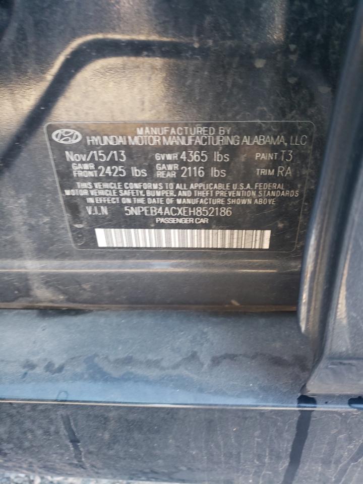 2014 Hyundai Sonata VIN 5NPEB4ACXEH852186 Copart auction photo, front end damage thumbnail 12