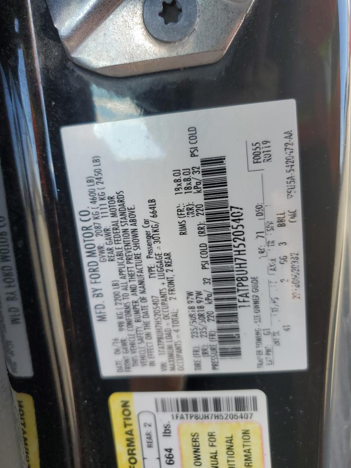2017 Ford Mustang VIN 1FATP8UH7H5205407 Copart auction photo, front end / rear end damage thumbnail 15