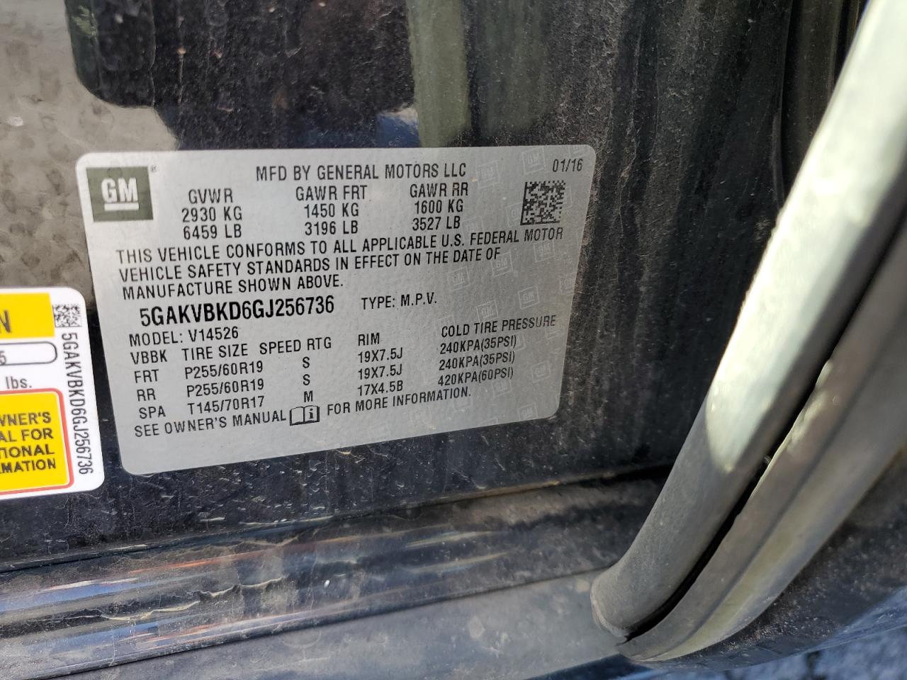 2016 Buick Enclave VIN 5GAKVBKD6GJ256736 Copart auction photo, front end damage thumbnail 13