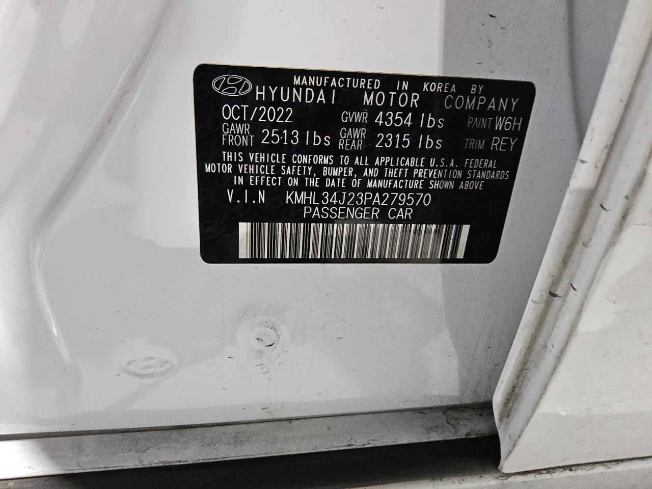 2023 Hyundai Sonata VIN KMHL34J23PA279570 Copart auction photo, rear end damage thumbnail 12