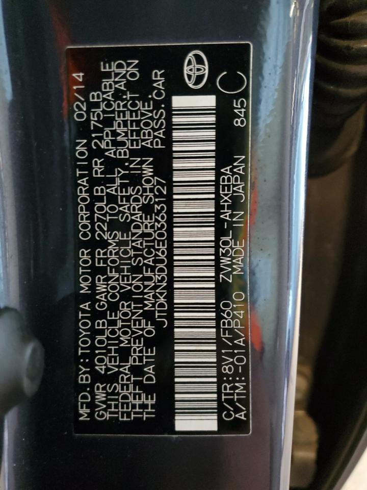2014 Toyota Prius VIN JTDKN3DU6E0363127 Copart auction photo, vandalism damage thumbnail 12