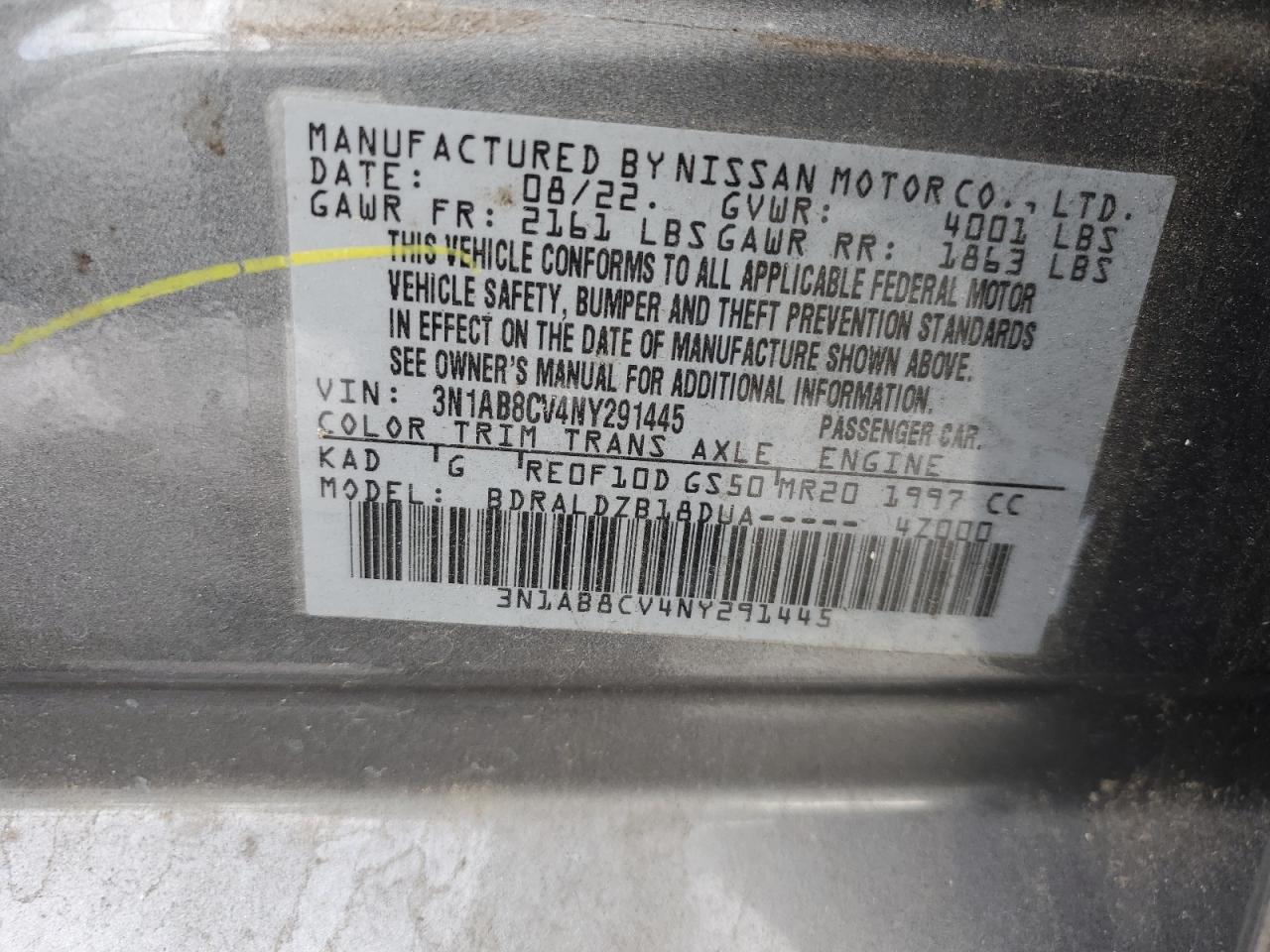 2022 Nissan Sentra VIN 3N1AB8CV4NY291445 Copart auction photo, front end damage thumbnail 12