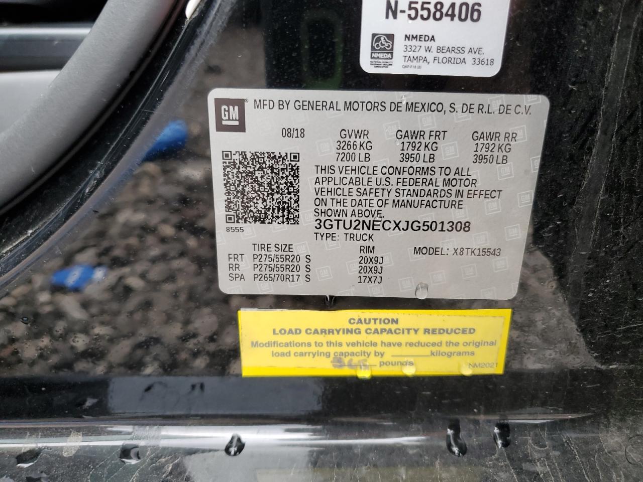 2018 GMC Sierra VIN 3GTU2NECXJG501308 Copart auction photo, front end / side damage thumbnail 12