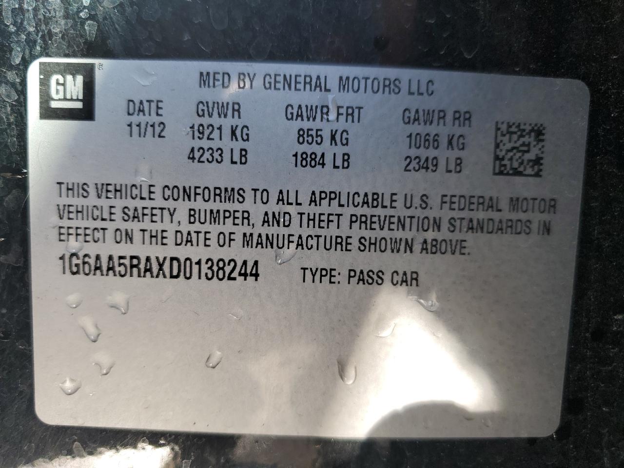 2013 Cadillac ATS VIN 1G6AA5RAXD0138244 Copart auction photo, side damage thumbnail 12