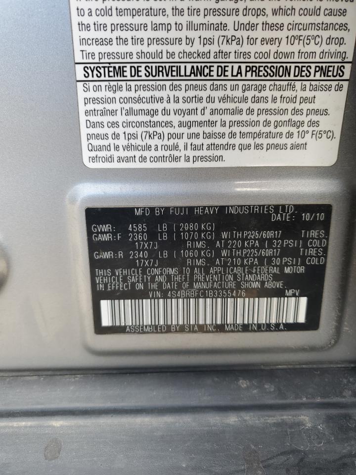 2011 Subaru Outback VIN 4S4BRBFC1B3355476 Copart auction photo, rear end damage thumbnail 13