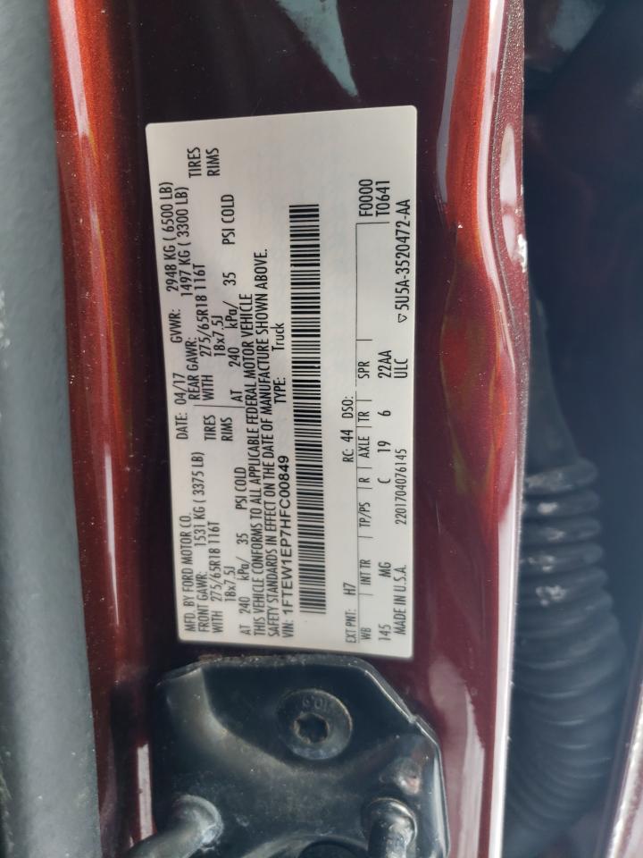 2017 Ford F-150 VIN 1FTEW1EP7HFC00849 Copart auction photo, side / front end damage thumbnail 14