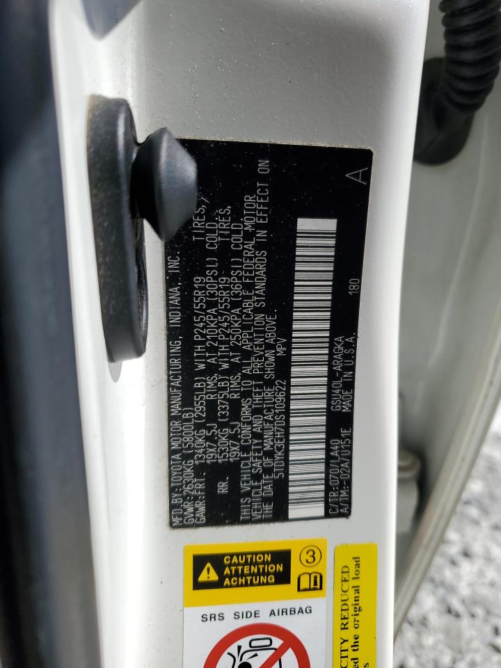 2013 Toyota Highlander VIN 5TDYK3EH7DS109622 Copart auction photo, side damage thumbnail 13