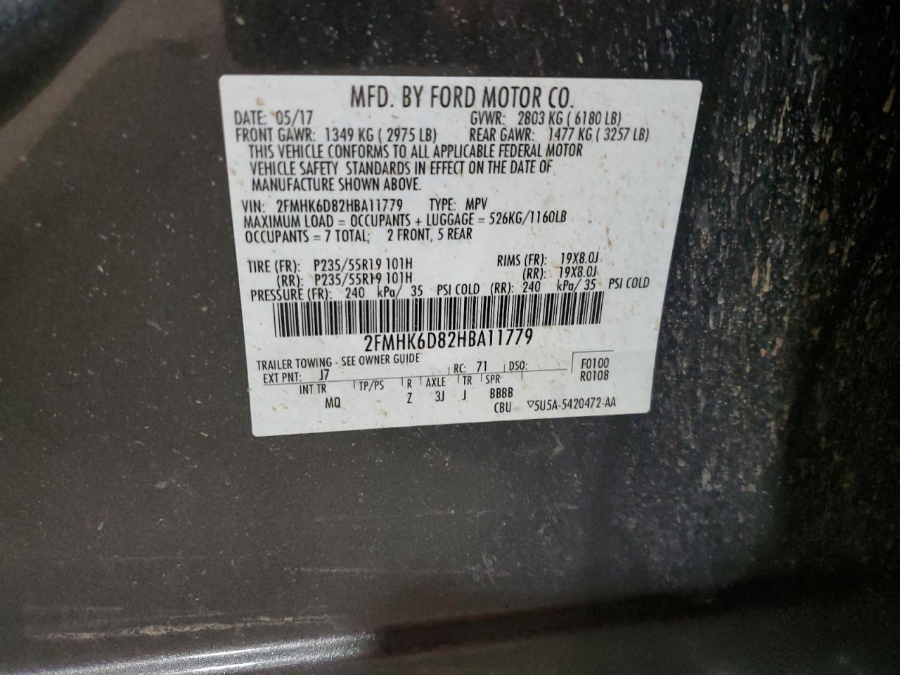2017 Ford Flex VIN 2FMHK6D82HBA11779 Copart auction photo, front end damage thumbnail 15