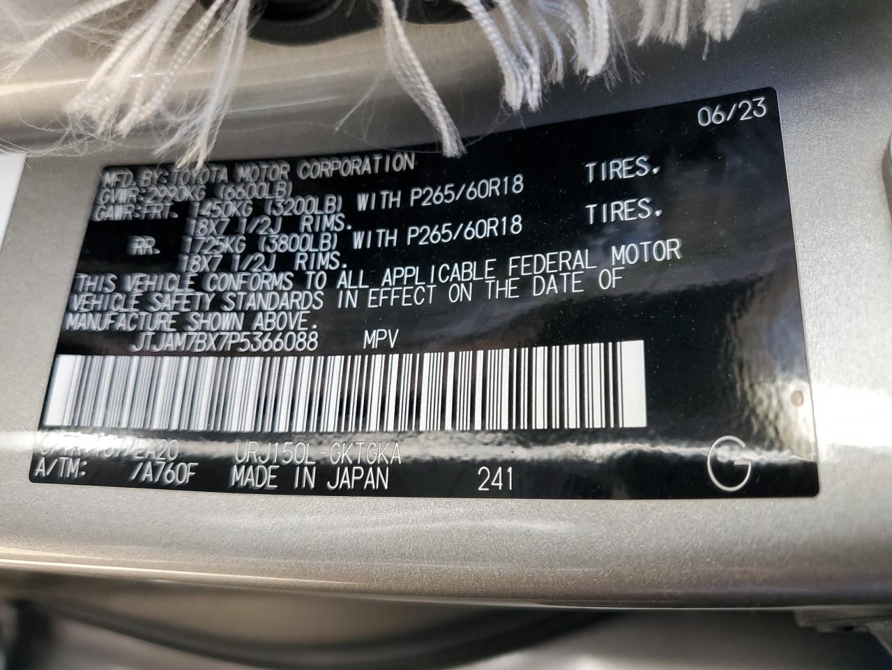 2023 Lexus GX VIN JTJAM7BX7P5366088 Copart auction photo, front end / frame damage damage thumbnail 16
