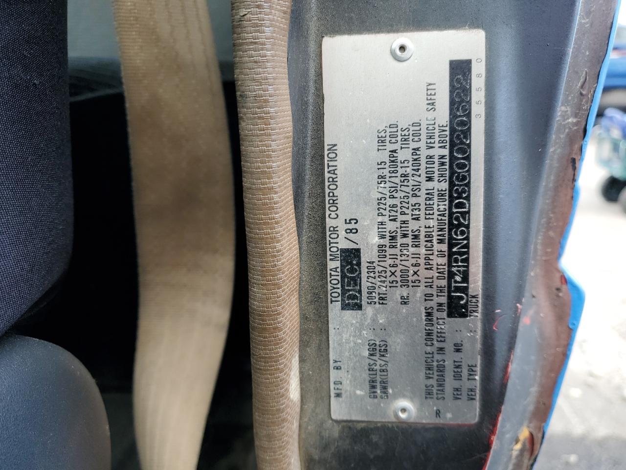 1986 Toyota 4Runner VIN JT4RN62D3G0020622 Copart auction photo, mechanical damage thumbnail 12
