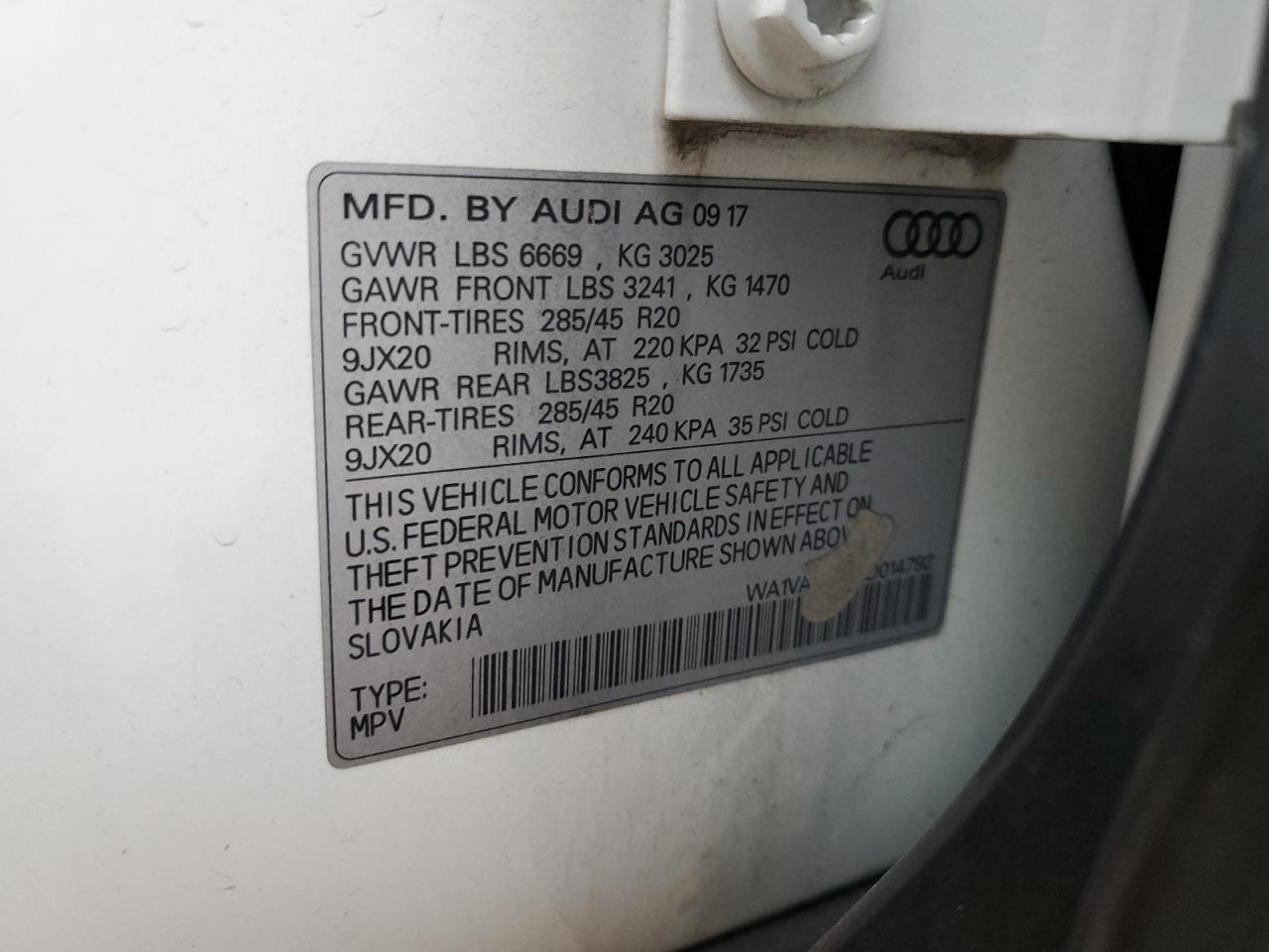2018 Audi Q7 VIN WA1VAAF74JD014792 Copart auction photo, front end damage thumbnail 13