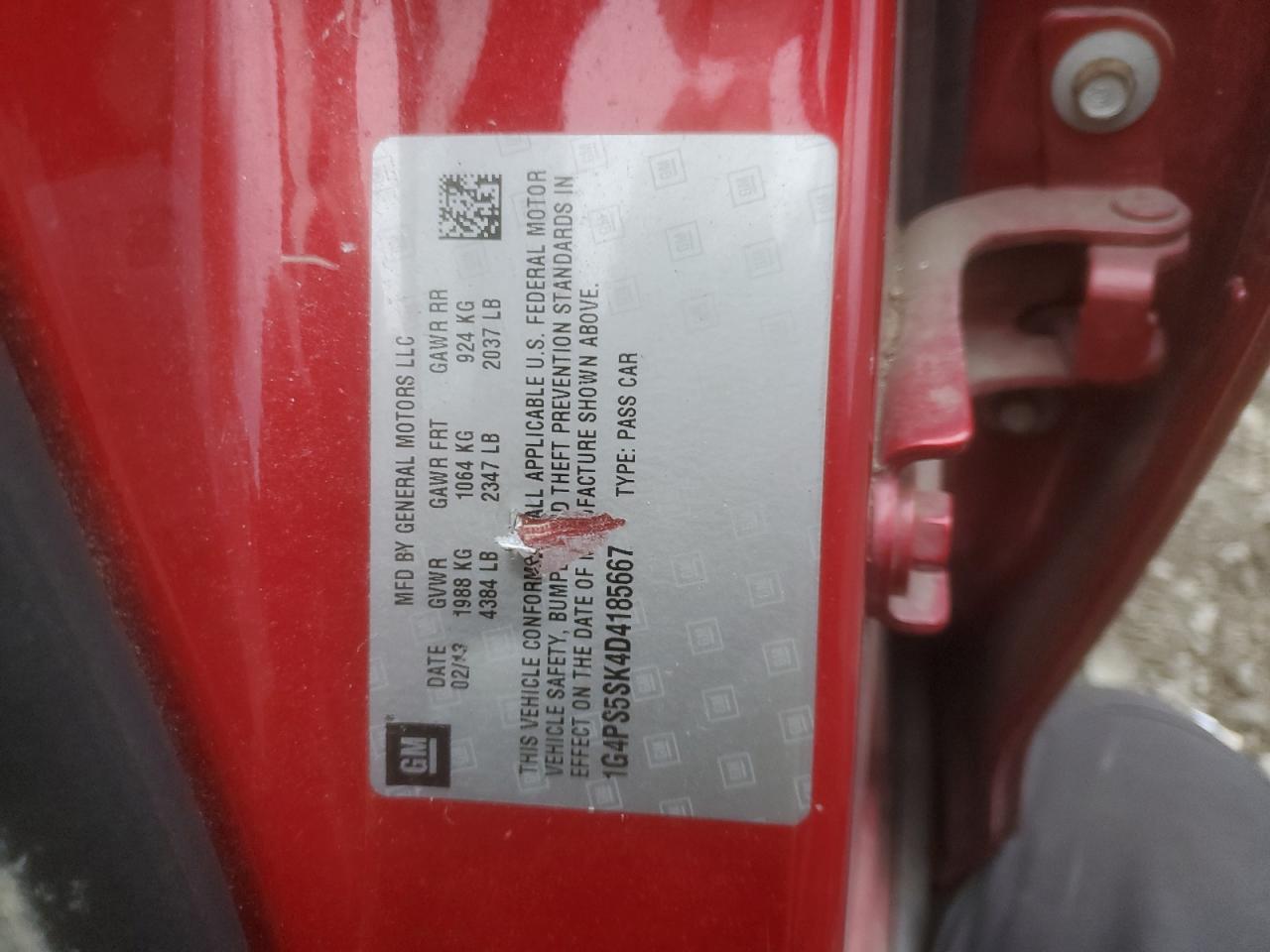2013 Buick Verano VIN 1G4PS5SK4D4185667 Copart auction photo, side / minor dent/scratches damage thumbnail 12