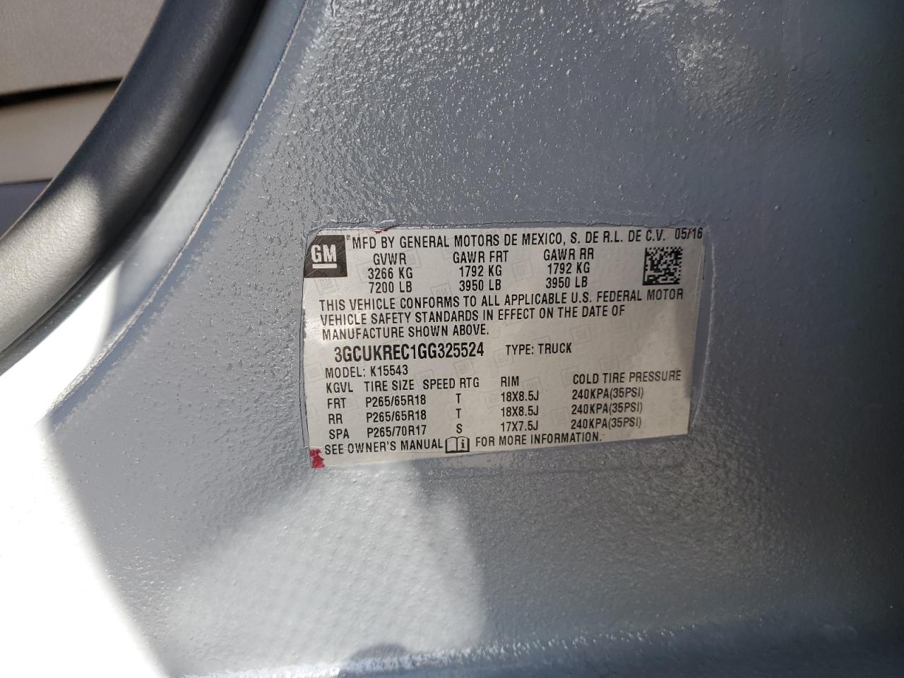 2016 Chevrolet Silverado VIN 3GCUKREC1GG325524 Copart auction photo, front end damage thumbnail 14