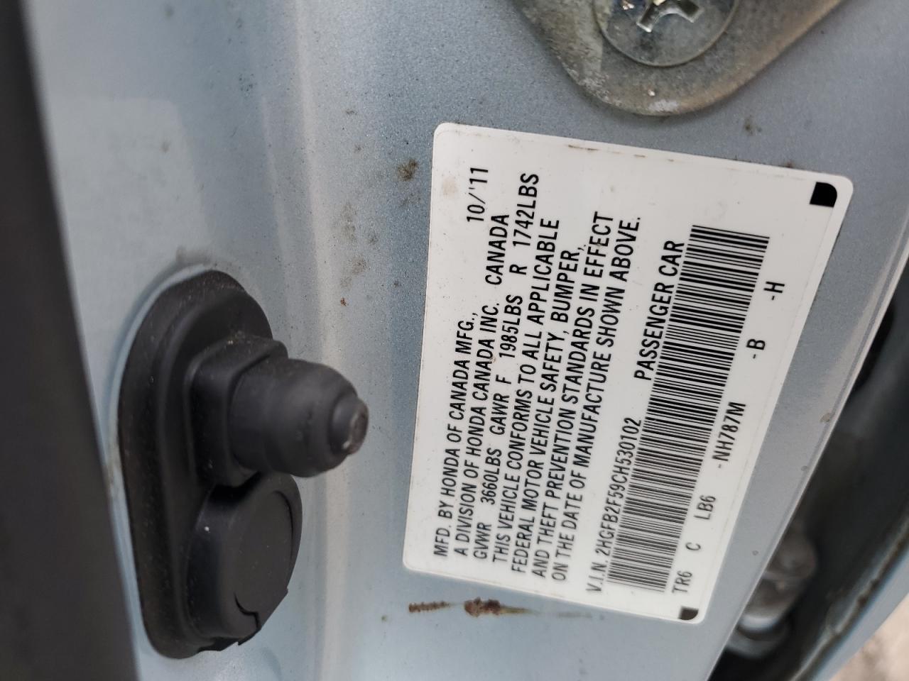 2012 Honda Civic VIN 2HGFB2F59CH530102 Copart auction photo, front end / side damage thumbnail 14