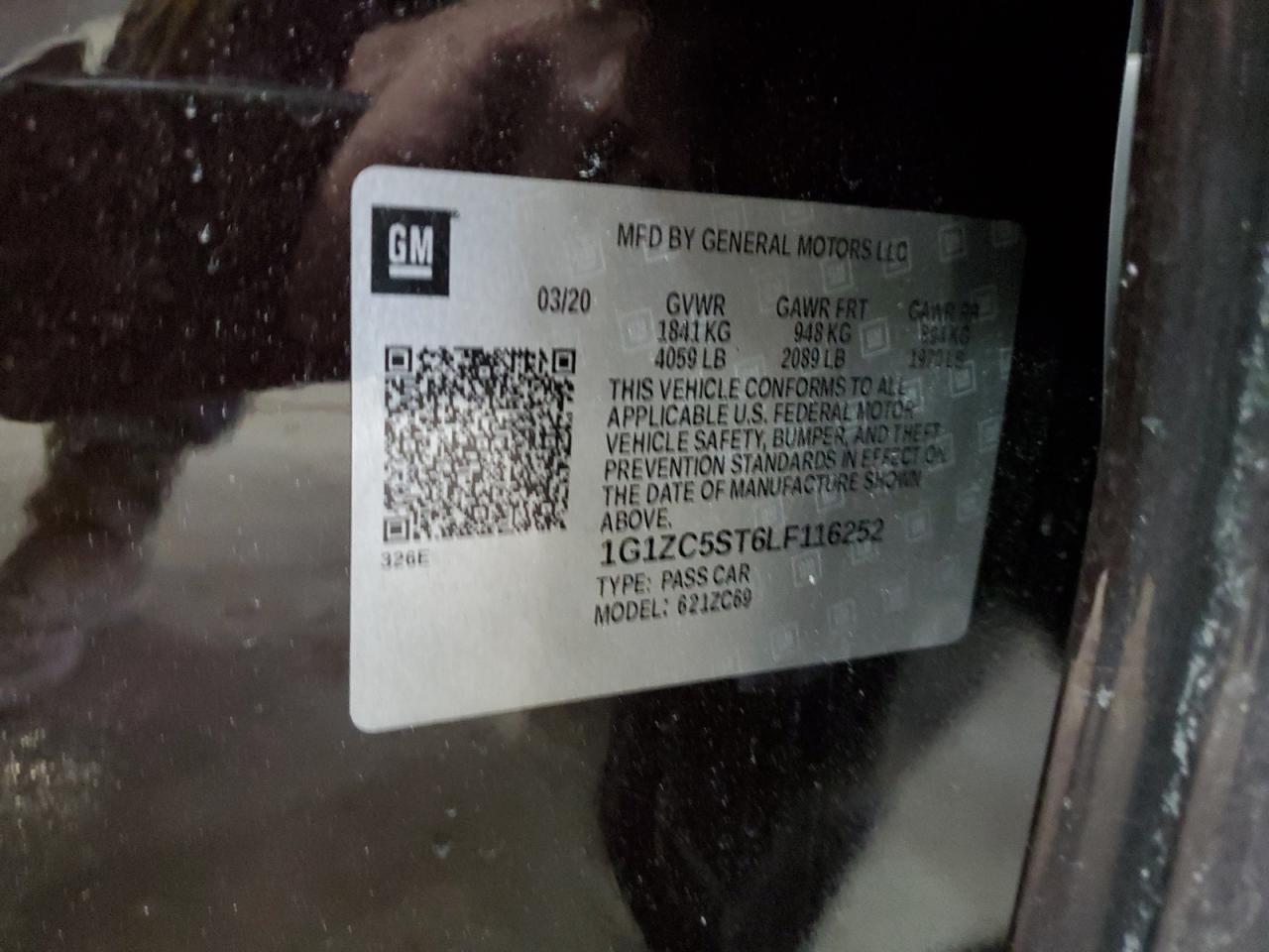 2020 Chevrolet Malibu VIN 1G1ZC5ST6LF116252 Copart auction photo, front end / mechanical damage thumbnail 14