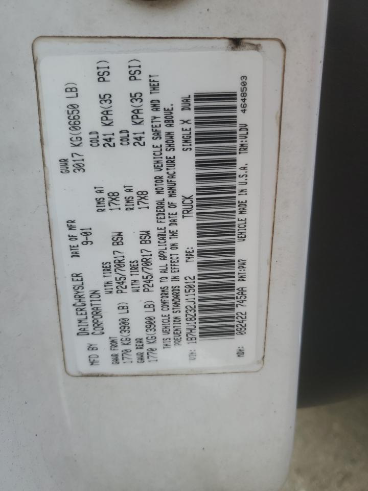 2002 Dodge RAM VIN 1B7HU18Z32J115012 Copart auction photo, all over damage thumbnail 14