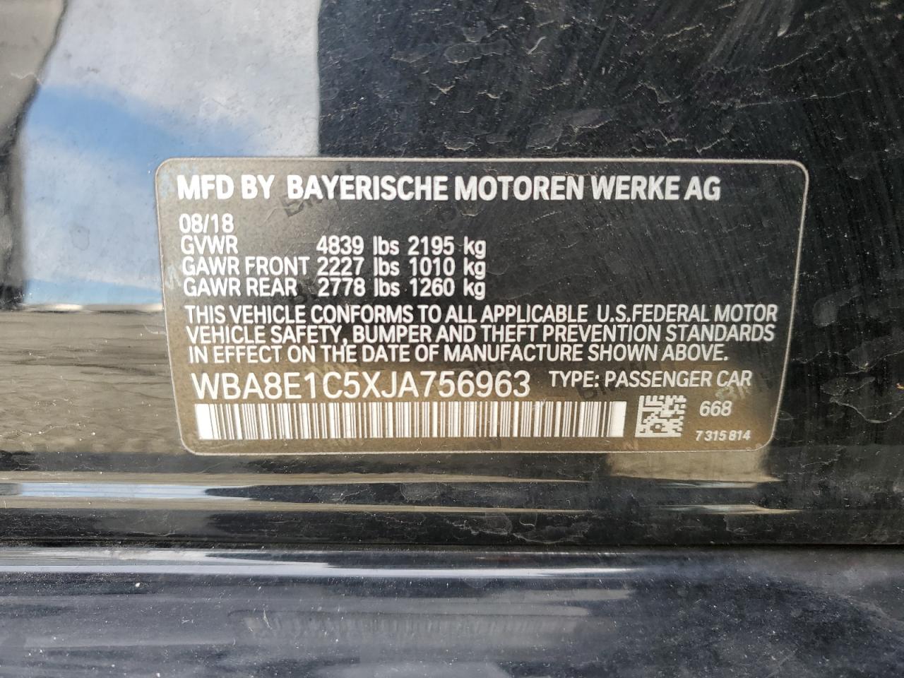 2018 BMW 3er VIN WBA8E1C5XJA756963 Copart auction photo, front end / undercarriage damage thumbnail 14