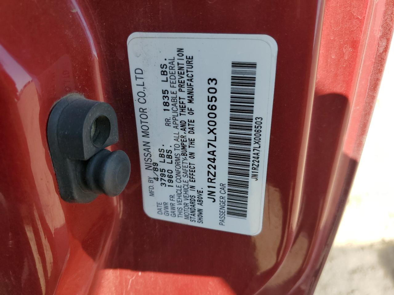 1990 Nissan 300ZX VIN JN1RZ24A7LX006503 Copart auction photo, side / rear end damage thumbnail 12
