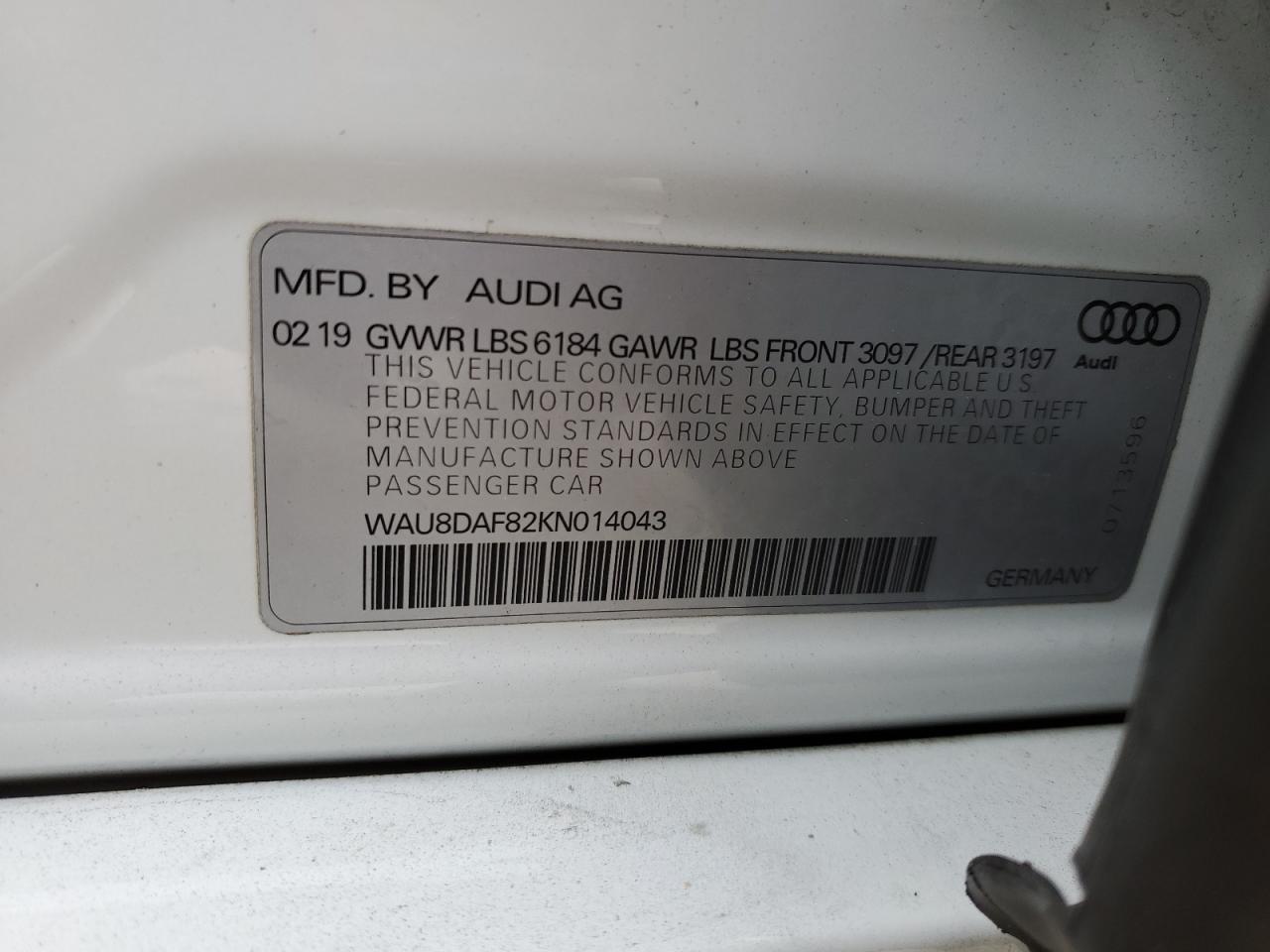 2019 Audi A8 VIN WAU8DAF82KN014043 Copart auction photo, rear end damage thumbnail 12