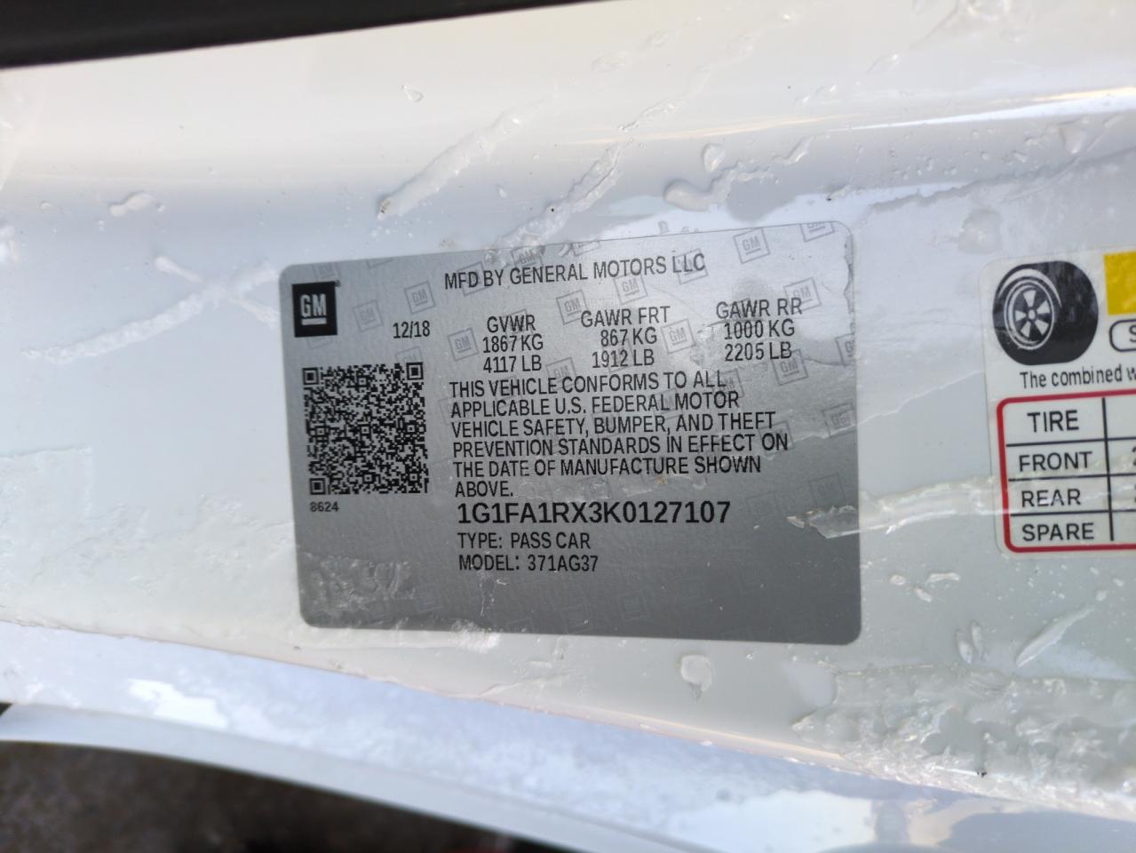 2019 Chevrolet Camaro VIN 1G1FA1RX3K0127107 Copart auction photo, rear end damage thumbnail 12