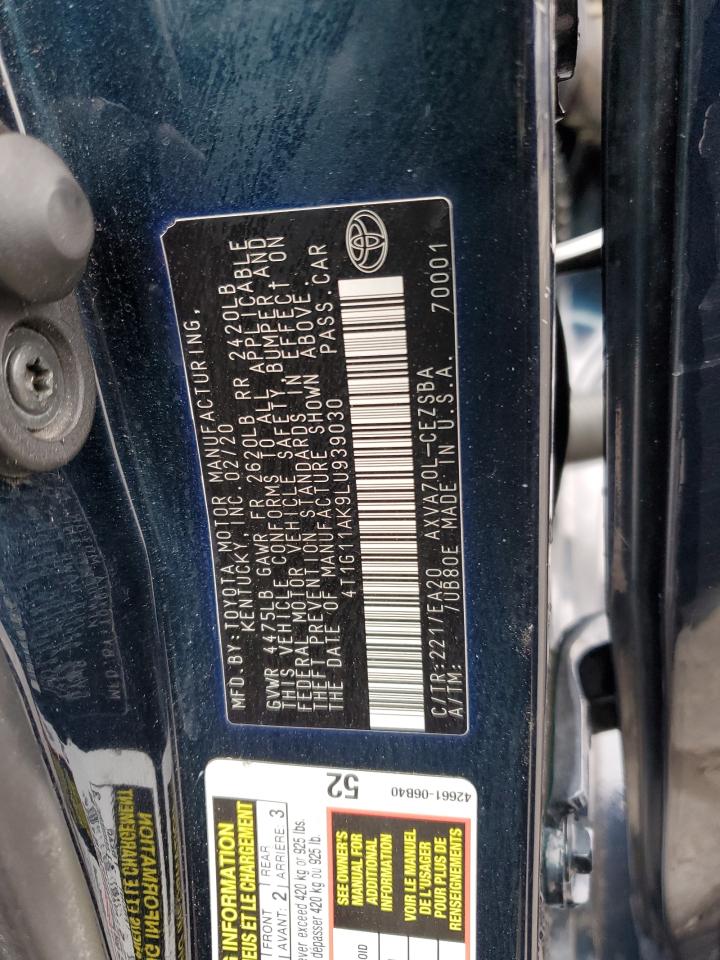 2020 Toyota Camry VIN 4T1G11AK9LU939030 Copart auction photo, front end damage thumbnail 13